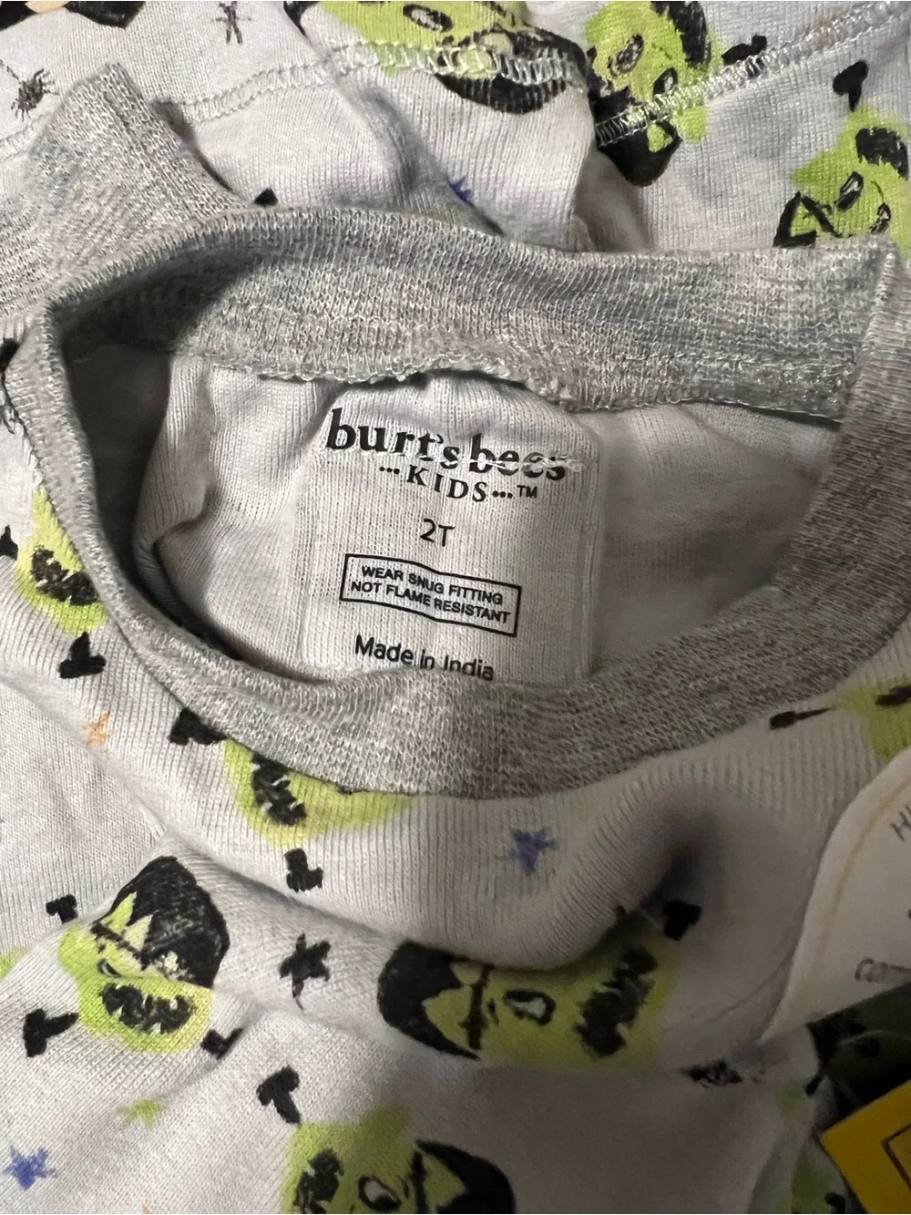 Burt's Bees Light Gray Frankenstein Print Snug-Fit Pajama Set
